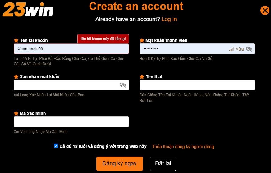 Đăng ký 23win dễ dàng khi cung cấp đầy đủ thông tin cá nhân